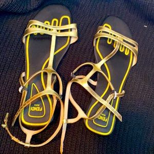 Fendi gold and black sandal